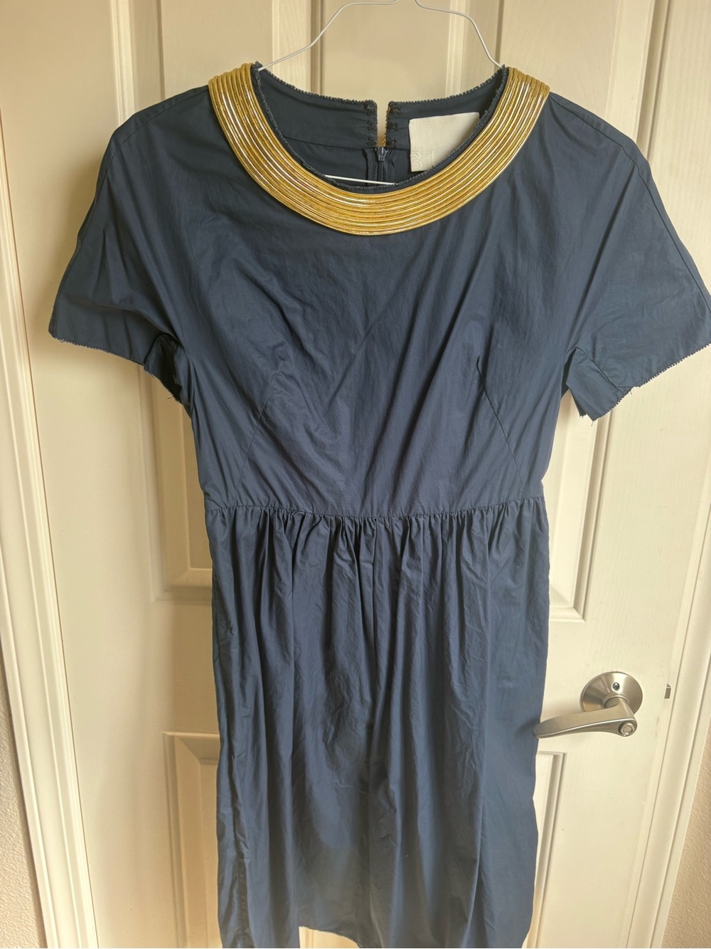 Phillip Lim Navy Blue Short Sleeve Dress with Gold Collar